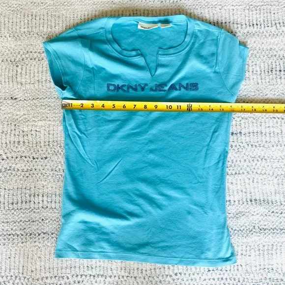 DKNY Blue Fitted T-Shirt with Cap Sleeves - Picture 5 of 5